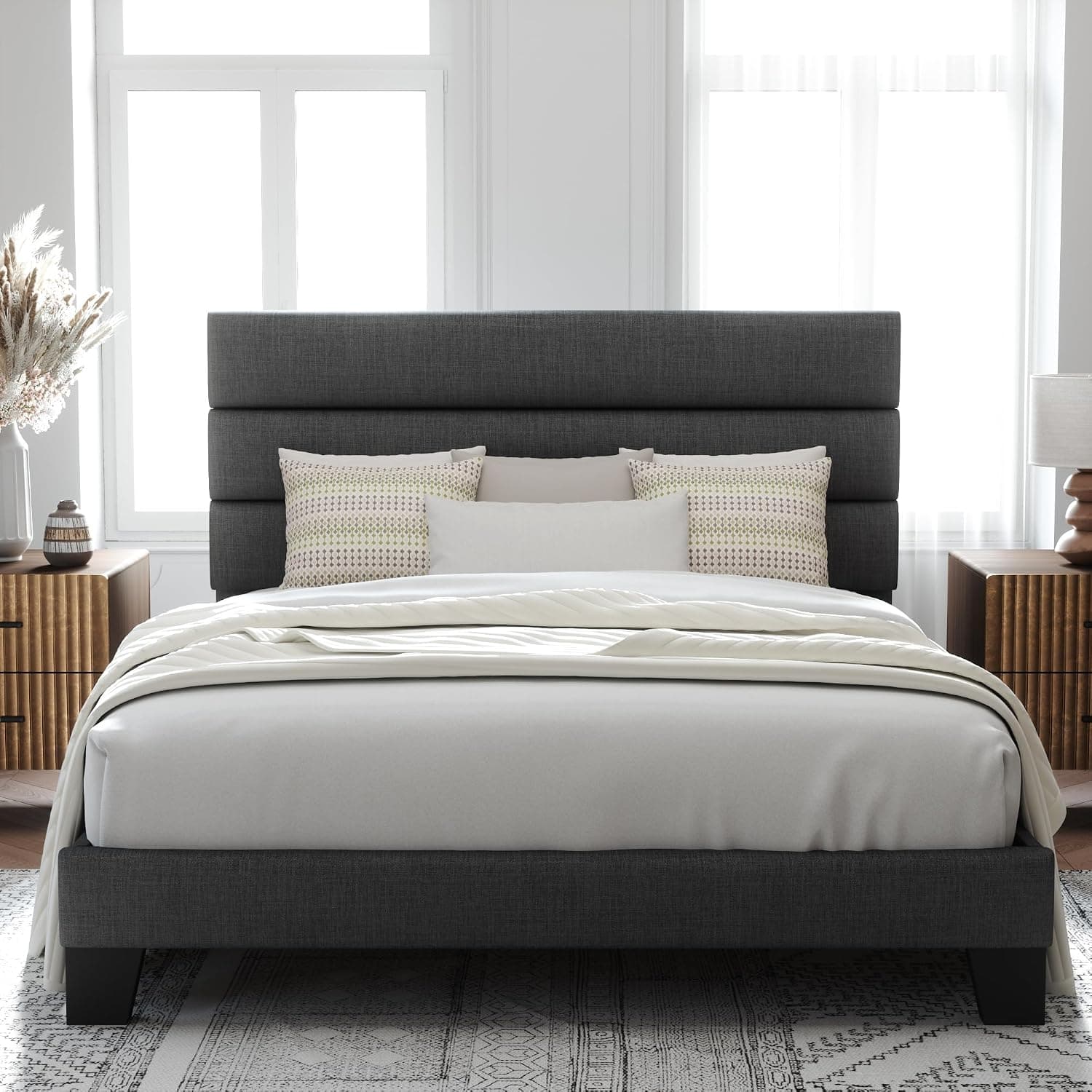 Listing image for Allewie Queen Platform Bed Frame with Upholstered Headboard, Dark Grey