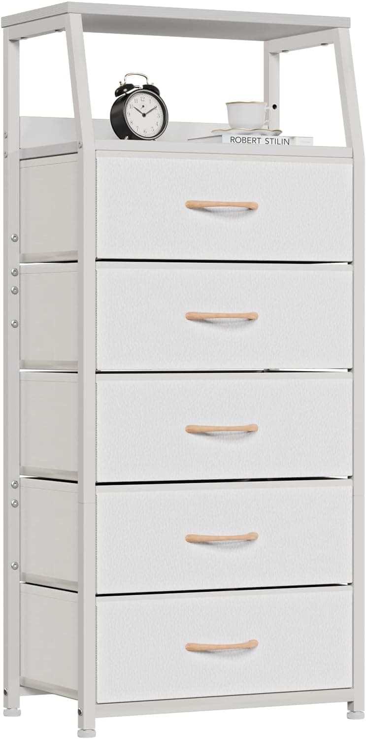 Listing image for Furnulem White Tall Dresser, 5 Fabric Bins