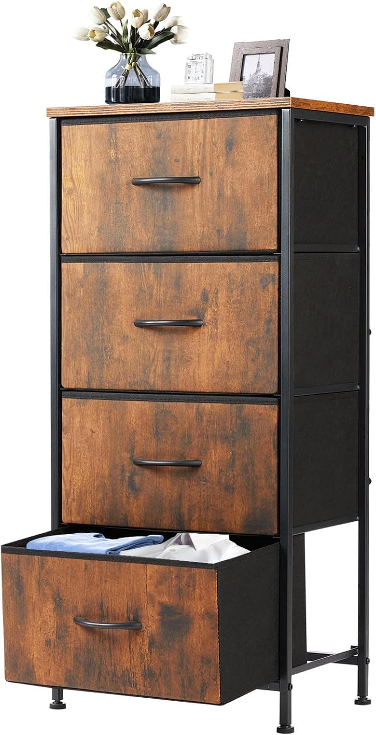 Listing image for DUMOS Nightstand with 4 Fabric Drawers, Brown