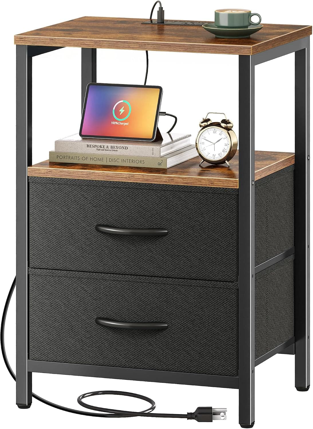 Listing image for Huuger Nightstand with Charging Station, Fabric Drawers
